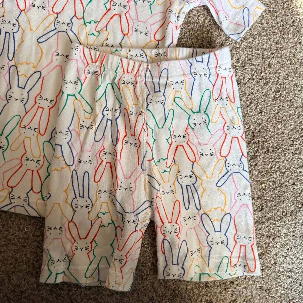 Hanna Anderson Pajama Shirt Shorts Set Size 10 Bunny Rabbit Rainbow